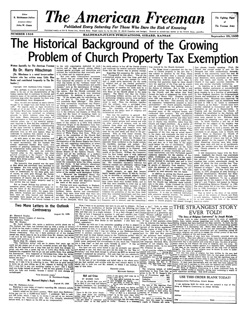 The American Freeman, Number 1816, Sept. 20, 1930.